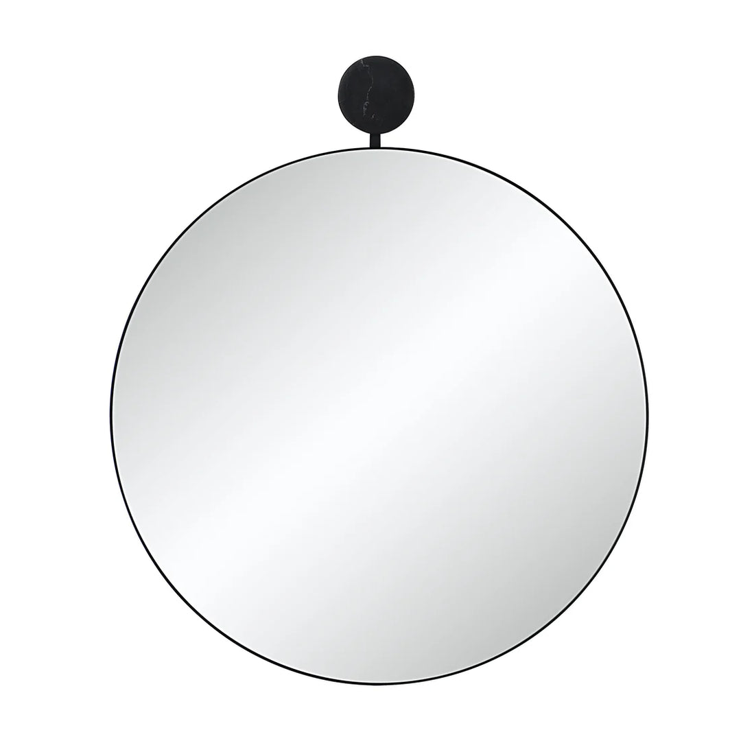 36” Round Black Mirror With Marble Accent