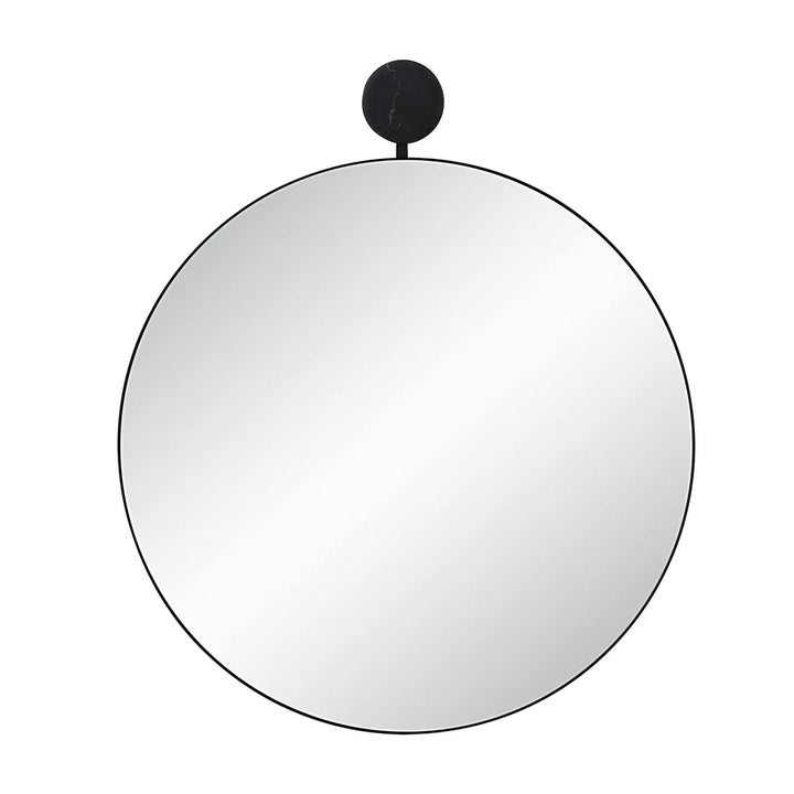 36” Round Black Mirror With Marble Accent
