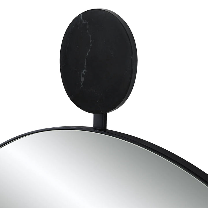 36” Round Black Mirror With Marble Accent