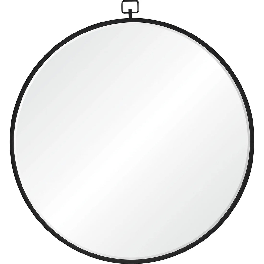 36” Round Black Mirror with Decorative Hook