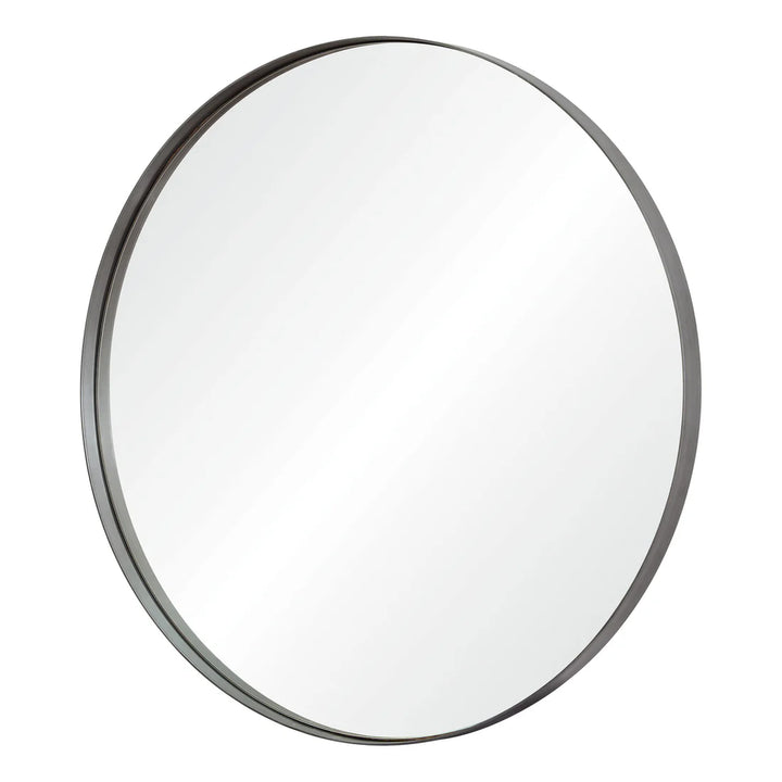 30” Round Brushed Silver Mirror