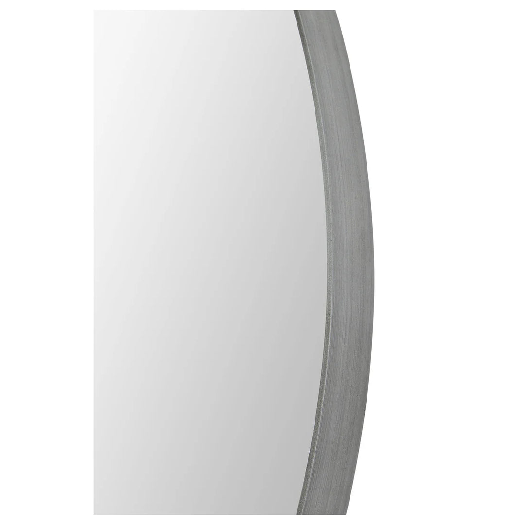 30” Round Brushed Silver Mirror