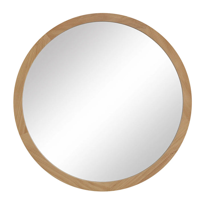 40” Round Etched Wood Framed Mirror