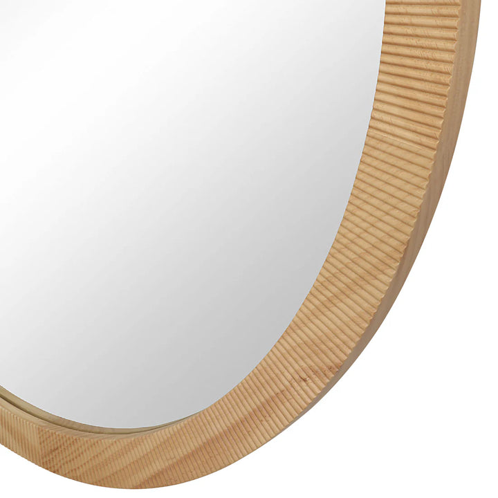 40” Round Etched Wood Framed Mirror