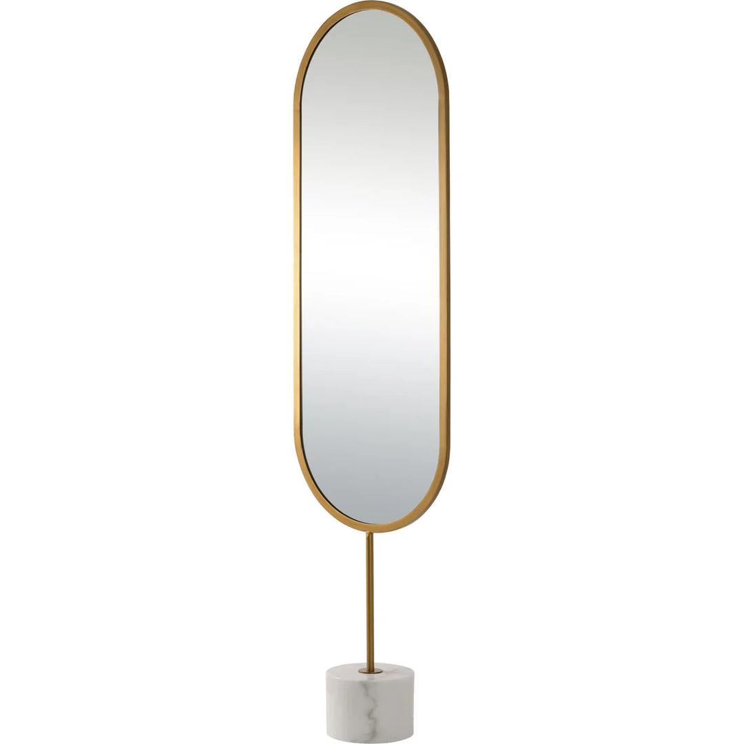 19” x 71” Oval Gold Mirror with Marble Stand
