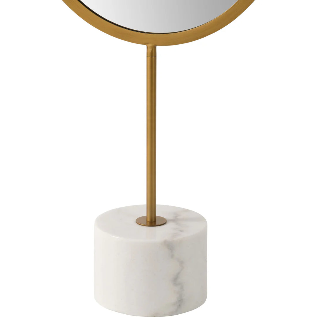 19” x 71” Oval Gold Mirror with Marble Stand