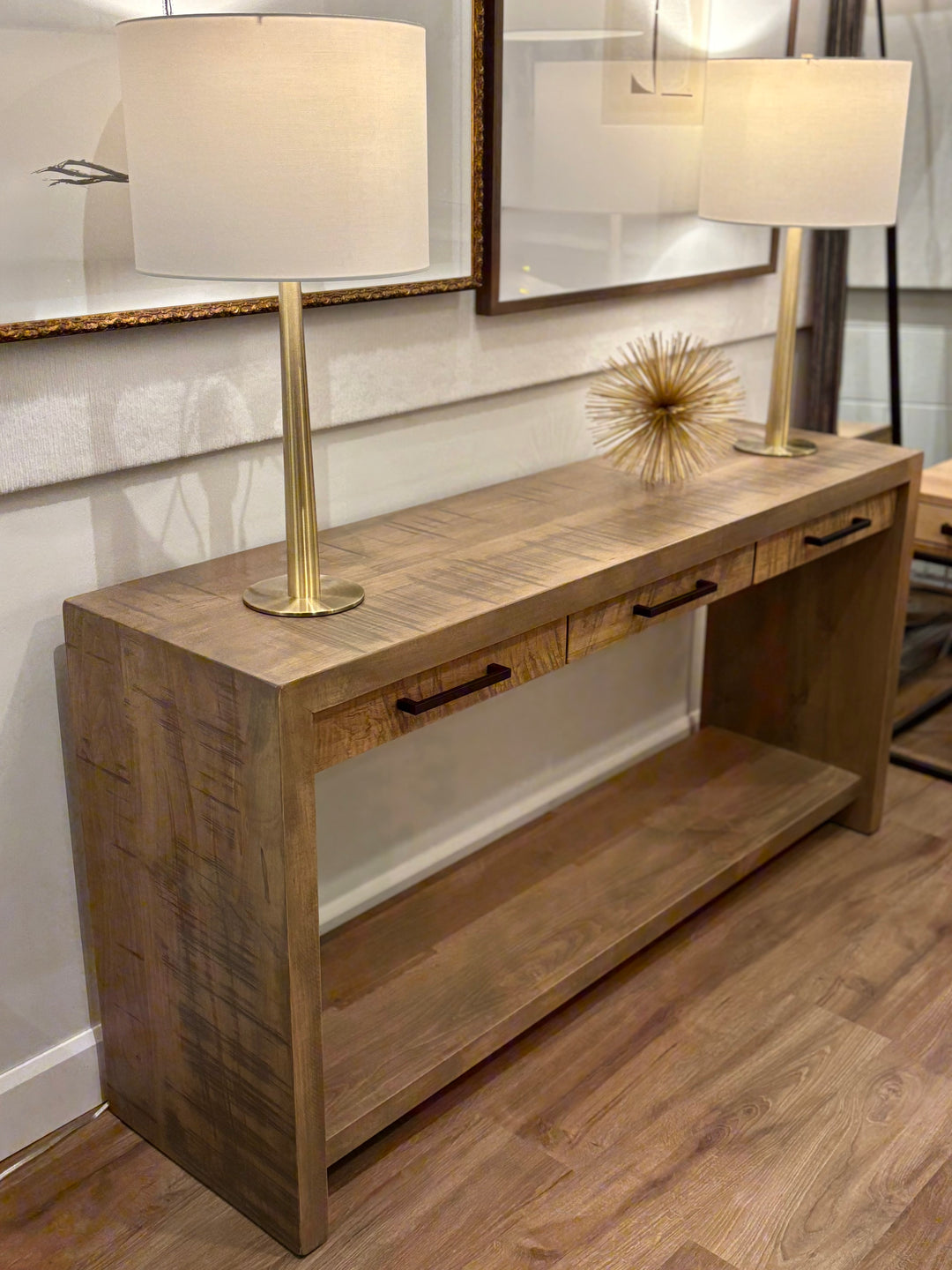Waterfall Console Table with Drawers & Shelf