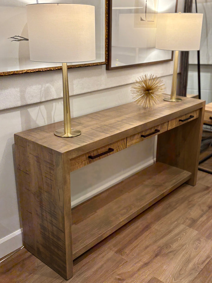 Waterfall Console Table with Drawers & Shelf